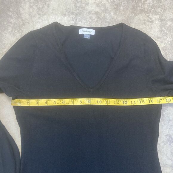 Calvin Klein Dress Womens Medium Black V Neck Bell Sleeve Flowy‎ Classic - Picture 2 of 9